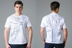 Разработка корпоративного принта на белой футболке
