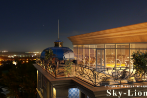 Ночная визуализация балкона на верхнем этаже