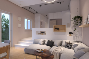 Дизайн интерьера кухни-гостиной в таунхаусе 2