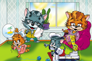 Иллюстрация семьи котов для компании пластиковых окон.