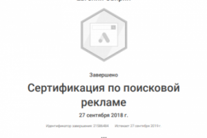 Сертификат по поисковой рекламе Google 2018-2019гг.