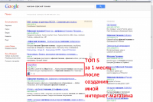 Топ 5 Google через 1 месяц после создания интернет магазина
