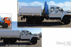 Обработка фото. Монтаж оборудования Кран-манипулятор. Фотомонтаж