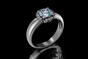 Кольцо с бриллиантами на чёрном фоне