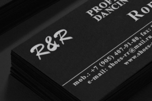 Визитка для обувной компании R&R (шелкография)