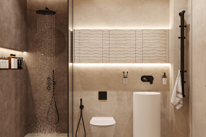 3D визуализация ванной в квартире-студии