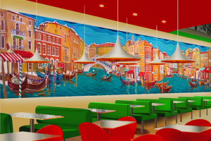 Суперграфика (роспись) в интерьере пиццерии