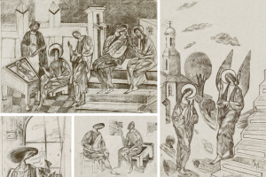 Эскизы иллюстраций . Серия "Завет". Бумага, сепия.