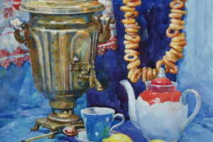 "Натюрморт с самоваром". Бумага, акварель. 60х41 см.