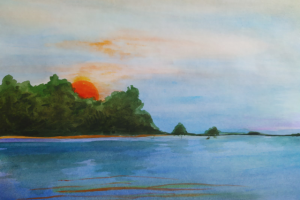 Природный пейзаж акварелью