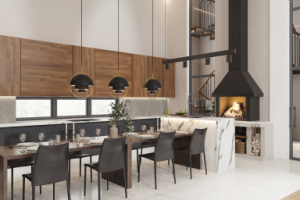 Зона кухни с барбекю в частном доме