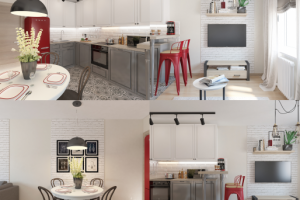 Дизайн кухни-гостиной с элементами стиля Лофт