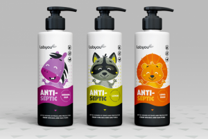 Дизайн персонажей и этикетки для детского антисептика