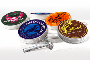 Иллюстрации и этикетки на серию мужского мыла для бритья