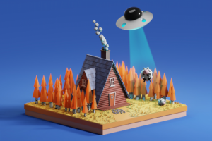 Low Poly Cow Kidnapping Scene