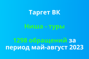 Таргет ВК. Ниша - туры. 1298 обращений за период май-август 2023