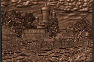 Барельеф по картине. Деревня, церковь