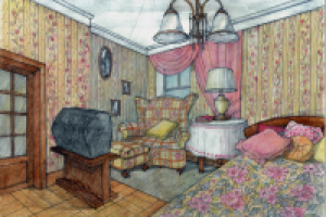 Коттедж в Нахабино. Эскиз комнаты бабушки. 2006 г.