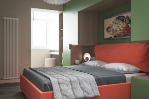 Спальня яркая современная