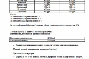 Прайс на услуги