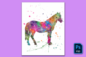 Постер лошадь - абстракция акварель
