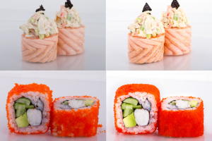 Обработка фото блюд японской кухни (суши, роллы, сеты)