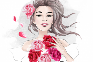 Fashion иллюстрация девушка с цветами