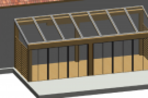 Пристроенное миникафе-беседка из триплекса на деревянном каркасе