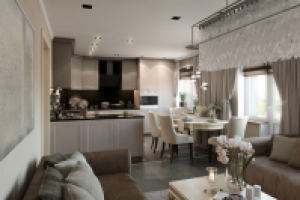 Дизайн-проект квартиры 100м2. Кухня-гостиная. Комендантский пр-т