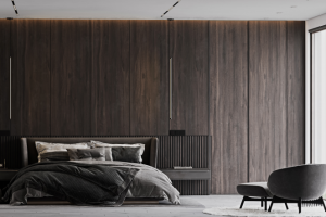 Спальня со шпонированными панелями