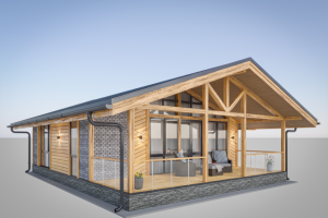 Визуализация шале без окружения, с ландшафтом.