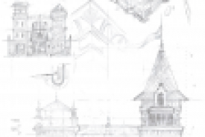 Эскизы административного здания карандашом.