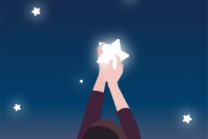 Девушка и звёзды в векторном исполнении