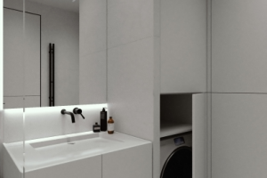 дизайн интерьера белой ванной комнаты. минимализм.