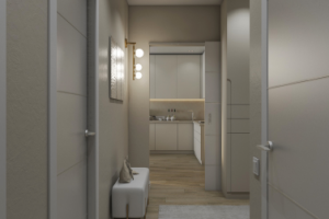 Кухня гостиная, минималистичный дизайн