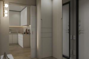 Кухня гостиная, минималистичный дизайн