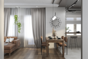 кухня гостиная со столовой в двухэтажном доме