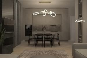 гостиная комната с кухней