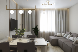 Кухня гостиная, минималистичный дизайн