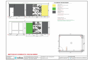 Развертки стен помещений и схемы мебели