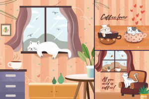 Иллюстрации для кофейни «Котейня» г.Видное