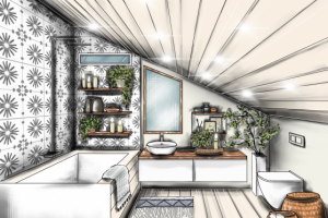 Скетч ванной в частном доме