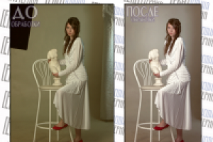 Цветокоррекция, ретушь при модельной съёмке (Лёля со статуей)