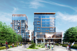 Визуализация многофункционального здания с офисами и жильем