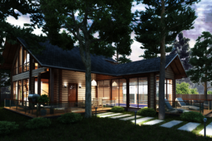 Эскизный проект дома с баней и бассейном, визуализация.