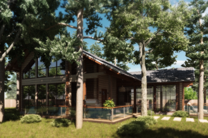 Эскизный проект дома с баней и бассейном, визуализация.