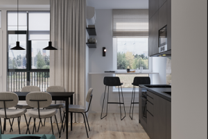дизайн интерьера кухни-гостиной в жк Датский квартал (2кв)
