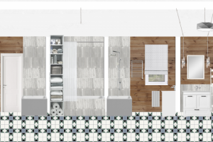 коллаж ванной комнаты в загородном доме