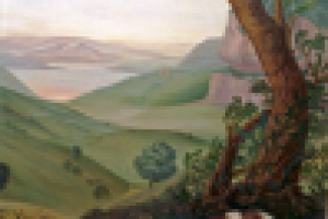 Олива на закате, роспись стены акрилом