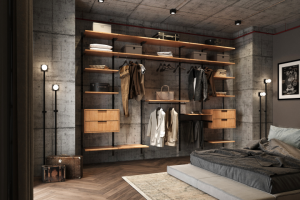 Гардеробная система в интерьере Лофт
